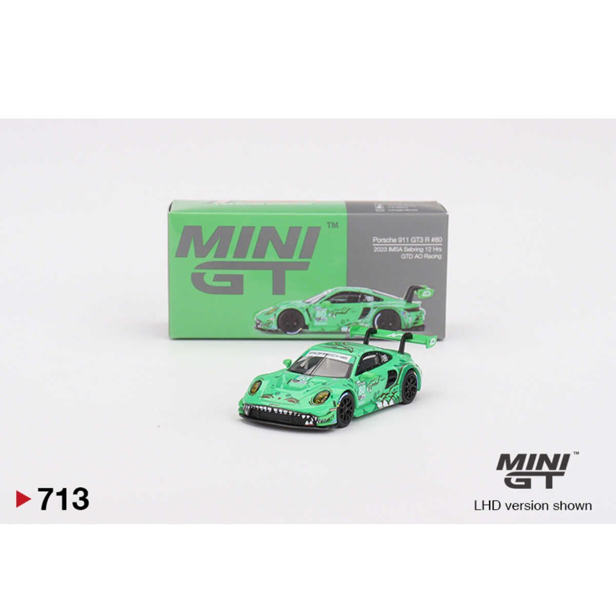 Mini GT 1:64 Porsche 911 GT3 R #80 GTD AO Racing 2023 IMSA Sebring 12 Hrs