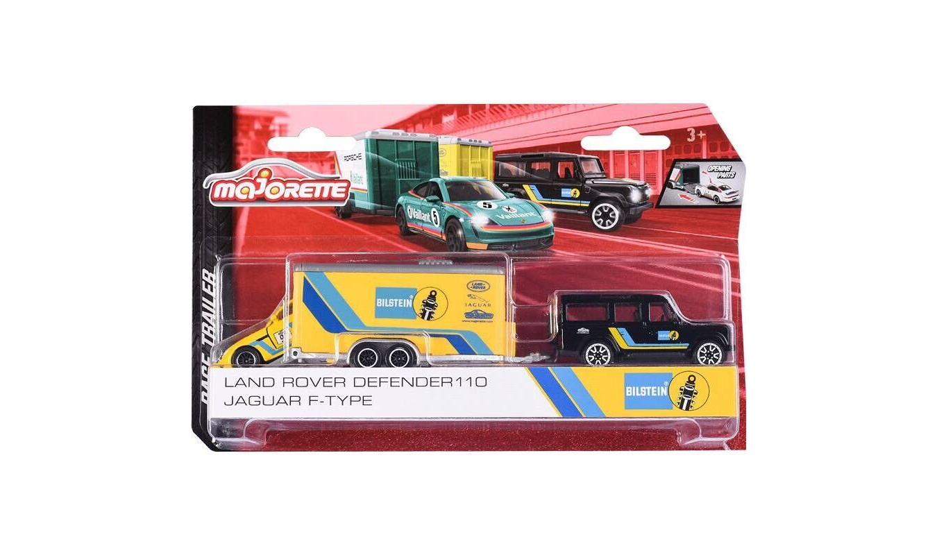 Majorette Taşıyıcı Trailer Seti Land Rover Defender + 110 Jaguar F-Type