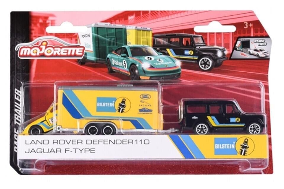 Majorette Taşıyıcı Trailer Seti Land Rover Defender + 110 Jaguar F-Type