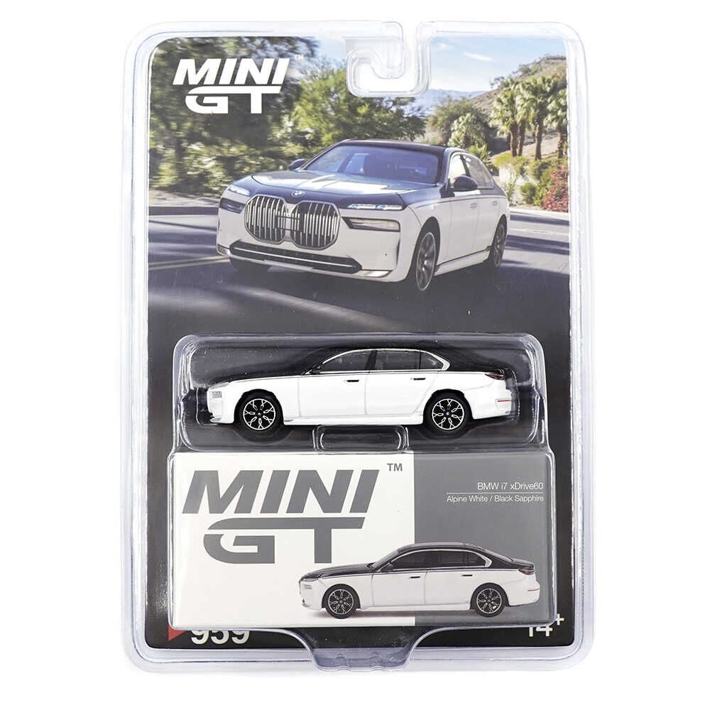 Mini GT 1/64 BMW i7 xDrive60 Alpine White / Black Sapphire  Blister Paket