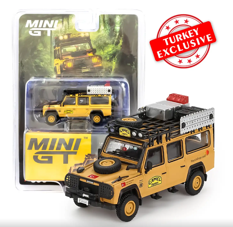Mini GT 1/64 Land Rover Defender 110 1989 Camel Trophy Amazon Team Turkey Turkey Exclusive Blister Paket