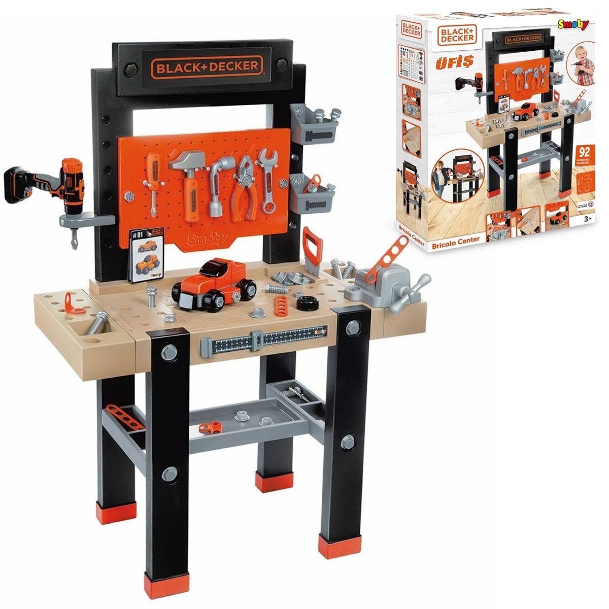 Smoby Black& Decker Bricolo Orta Çalışma Tezgah 92 Parça 360727