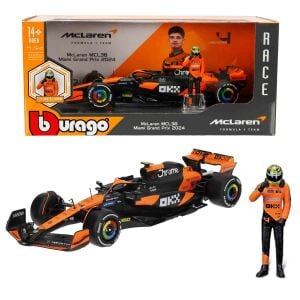 Burago 1:24 Formula McLaren MCL38  Miami Grand Prix 2024 Figürlü Formula 1 Yarış Arabası 4 Lando Norris