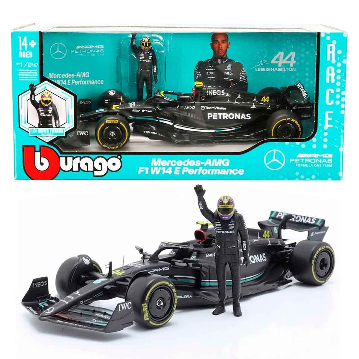 Burago 1:24 Mercedes AMG F1 W14 E Performance Figürlü Formula 1 Yarış Arabası - 44-Lewis Hamilton